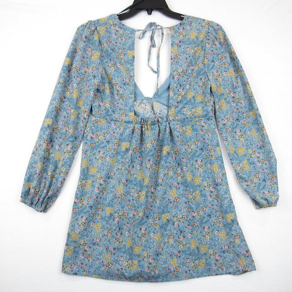 Forever 21 Floral Print Mini Dress Juniors Size L Long Sleeve - Picture 4 of 9